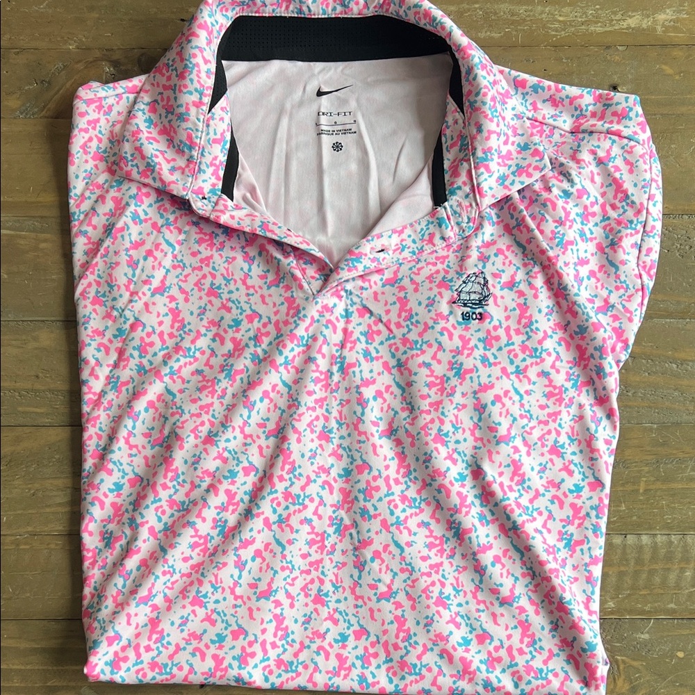 Nike Men's Pink and Blue Dri-FIT Polo